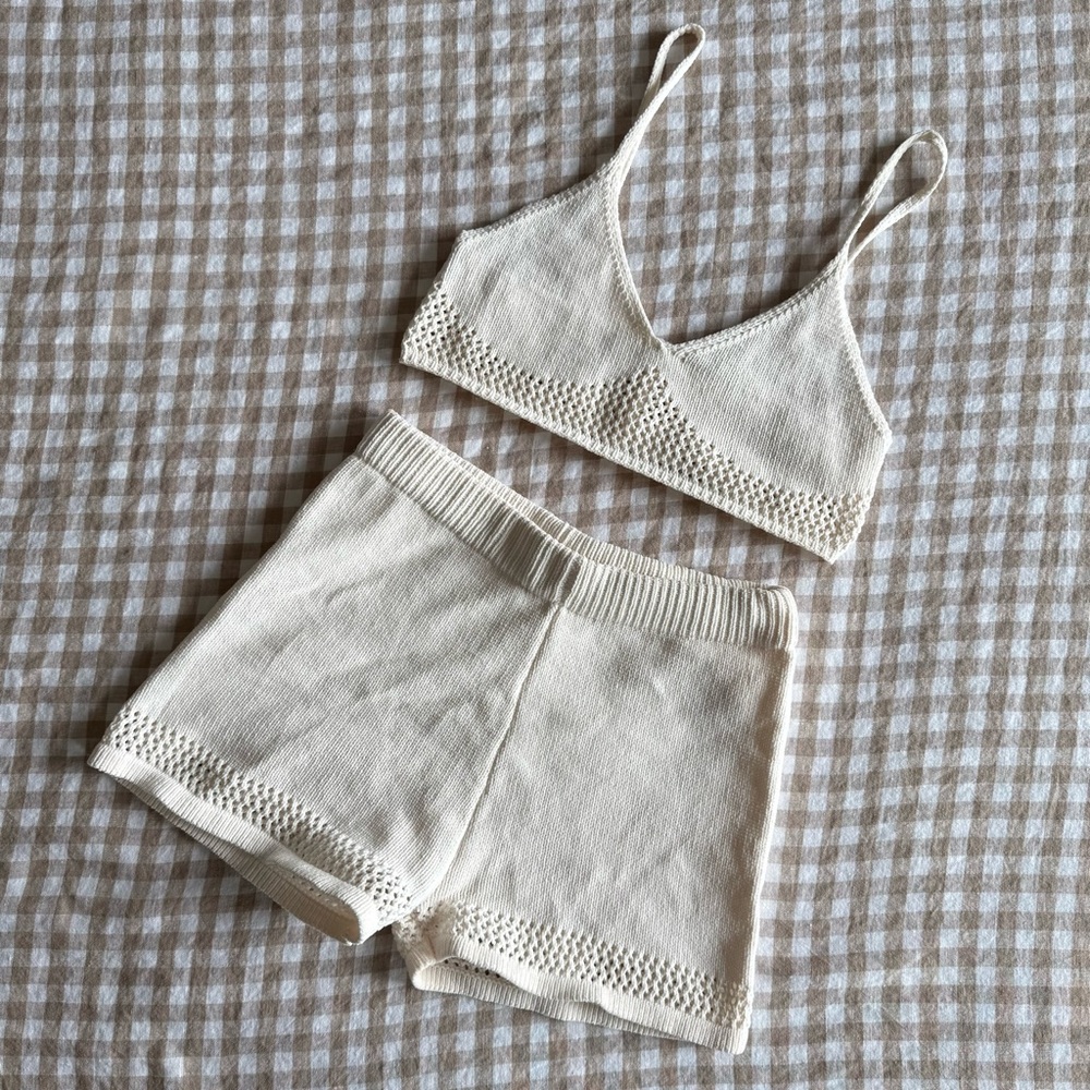 Zara Cream Knit Bralette and Shorts Set